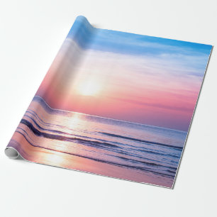 Papel De Regalo Hermoso amanecer, mar azul, cielo rosa, whi