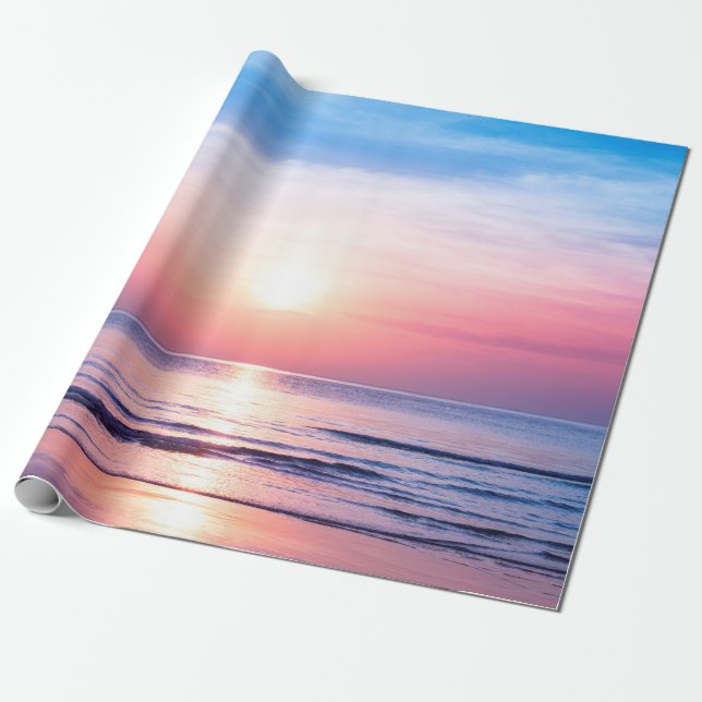 Papel De Regalo Hermoso amanecer, mar azul, cielo rosa, whi (Desenrollado)