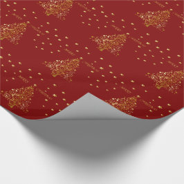 Papel De Regalo Hermoso árbol de Navidad de oro metálico en rojo o