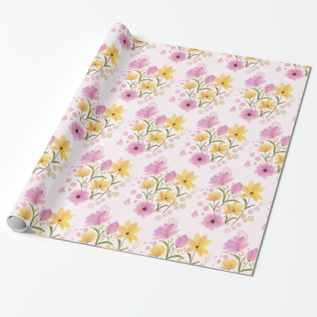 Papel De Regalo Hermoso Bouquet Floral Rosa Amarillo Agua (Desenrollado)