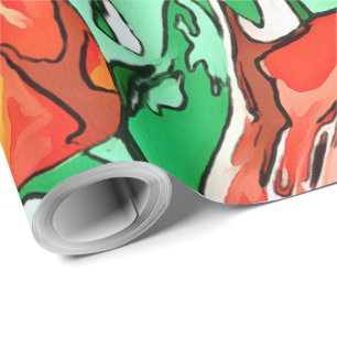 Papel De Regalo Hermoso Bouquet Floral Tulipanes Arte Contorno Neg