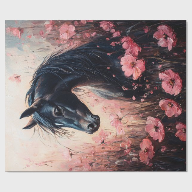 Papel De Regalo Hermoso caballo Rubor Pink Wildflowers Decoupage (Superficie plana)