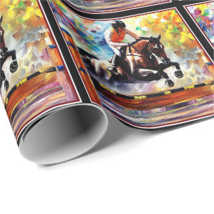 Papel De Regalo Hermoso caballo saltando estilo de pintura de acei
