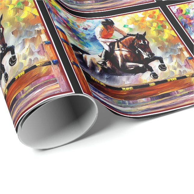 Papel De Regalo Hermoso caballo saltando estilo de pintura de acei (Esquina del rollo)