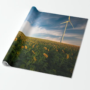 Papel De Regalo hermoso campo de flores solares con cielo azul tur