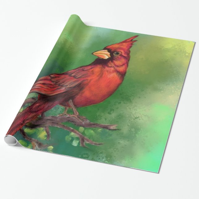 Papel De Regalo Hermoso cardenal rojo del norte pintando arte  (Desenrollado)