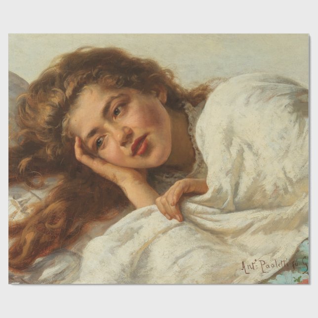 Papel De Regalo Hermoso Chica en cama con pelo rojo (Superficie plana)