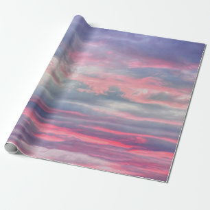Papel De Regalo Hermoso cielo azul blanco rosado pintado de nubes