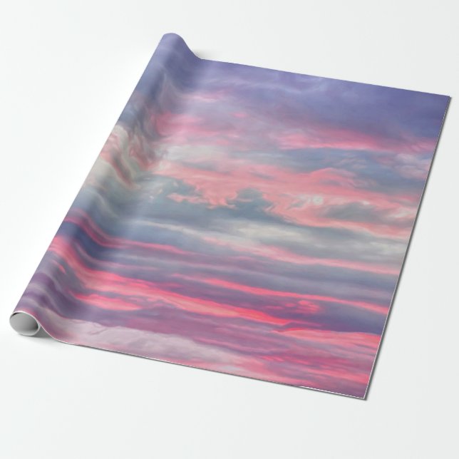 Papel De Regalo Hermoso cielo azul blanco rosado pintado de nubes (Desenrollado)