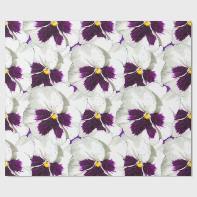 Papel De Regalo hermoso collage de acuarelas de pansias blancas (Superficie plana)