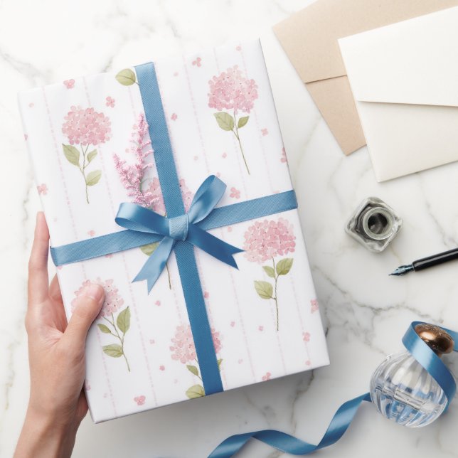 Papel De Regalo Hermoso Cumpleaños de Boda con Flores de Hortensia (Regalar)