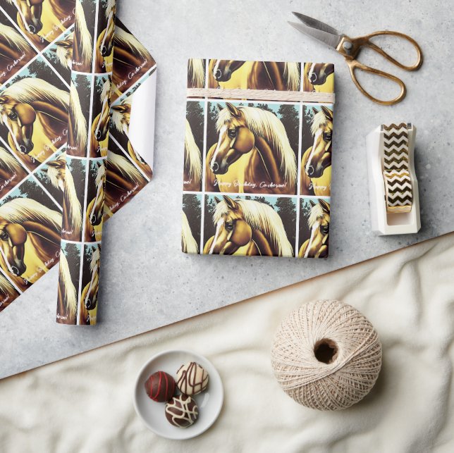 Papel De Regalo Hermoso cumpleaños del caballo de Palomino (Artesanía)