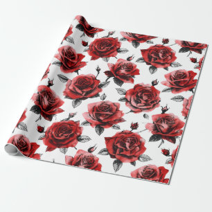Papel De Regalo Hermoso Estilo de Ilustración de Rosas Rojas de Sa