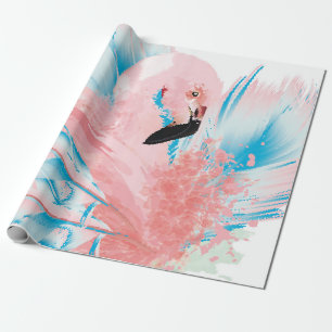 Papel De Regalo Hermoso ilustracion con flamingo rosa dibujado y