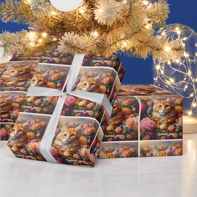 Papel De Regalo Hermoso Naranja Tabby Cat and Flowers (Vacaciones)