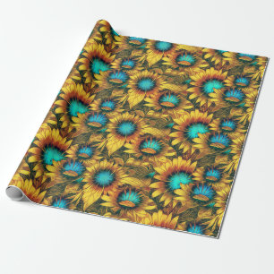 Papel De Regalo Hermoso patrón abstracto de girasol amarillo y azu