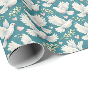 Papel De Regalo Hermoso patrón de anillos de boda de palomas en ba