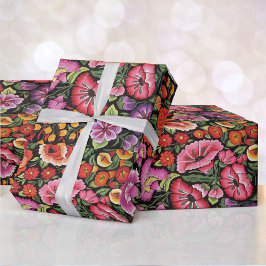 Papel De Regalo Hermoso patrón de bordado floral mexicano