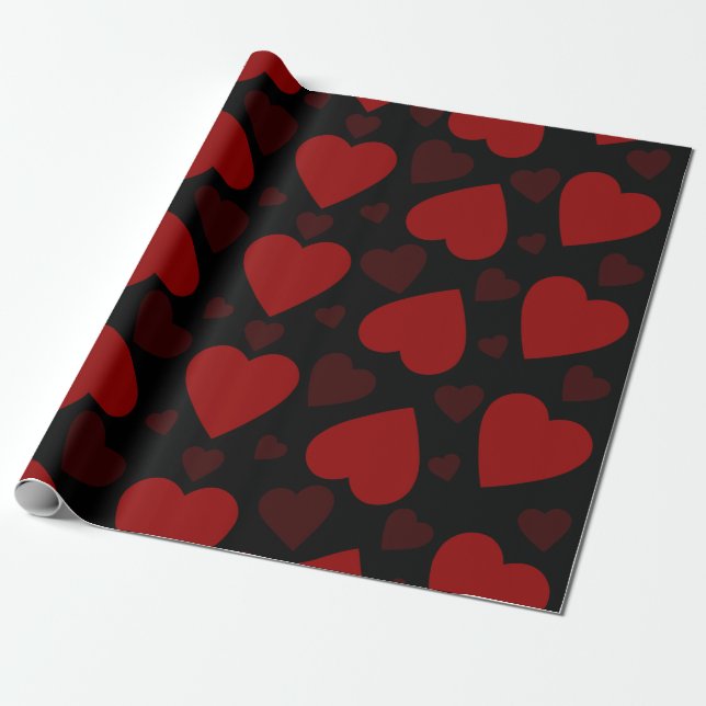 Papel De Regalo Hermoso patrón de corazón rojo en negro (Desenrollado)