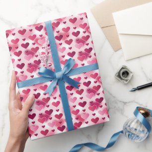 Papel De Regalo Hermoso patrón de corazones rosados