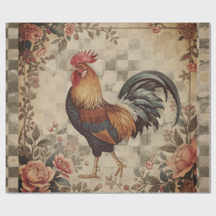 Papel De Regalo Hermoso patrón de gallo y flores vintage