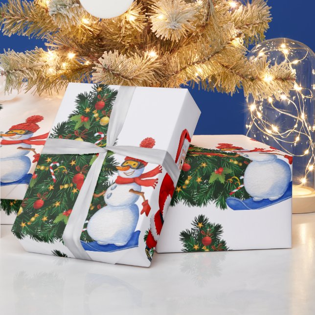 Papel De Regalo Hermoso patrón de Navidades Santa y Snowman (Vacaciones)