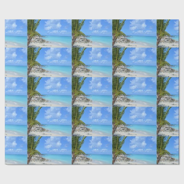 Papel De Regalo Hermoso patrón de playa tropical turquesa (Costura)