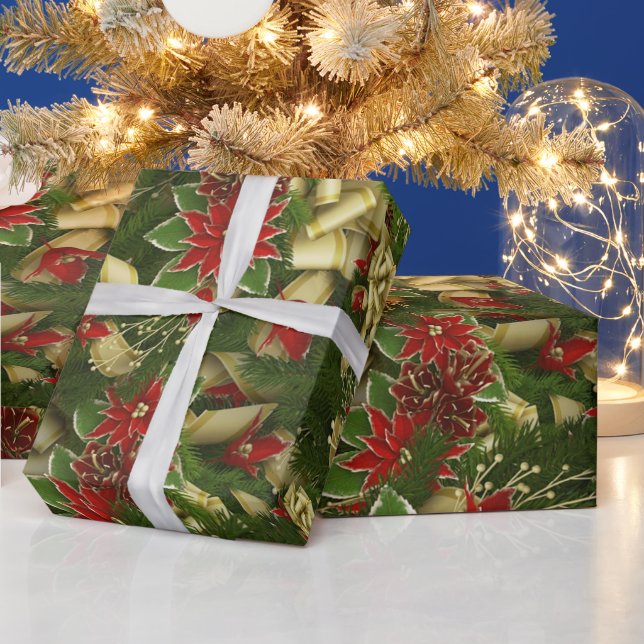 Papel De Regalo Hermoso patrón de Poinsettia para Navidades Rojos (Vacaciones)