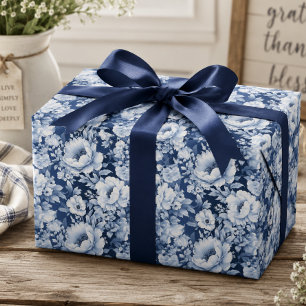 Papel De Regalo Hermoso Patrón Floral Azul añil Elegante