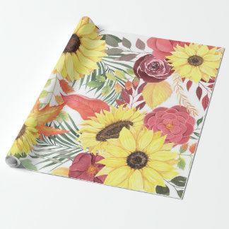 Papel De Regalo Hermoso Patrón Floral Con Otoño Brillante