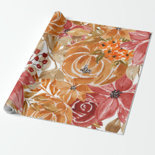 Papel De Regalo Hermoso Patrón Floral Con Otoño Brillante