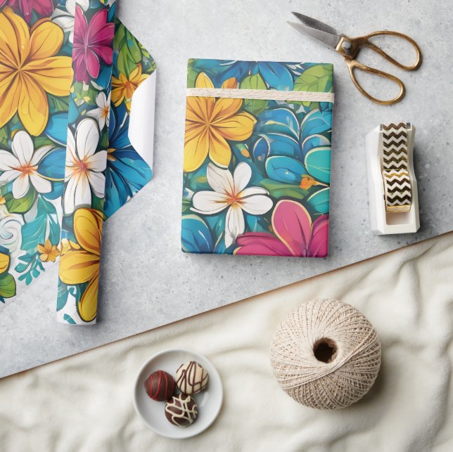 Papel De Regalo Hermoso Patrón Floral Vibrante Brillante (Artesanía)