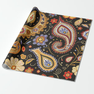 Papel De Regalo Hermoso patrón Paisley oscuro carbón vegetal