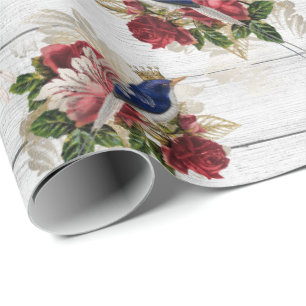 Papel De Regalo Hermoso patrón vintage de aves navideñas