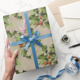 Papel De Regalo Hermoso patrón vintage Holly berry, Navidad