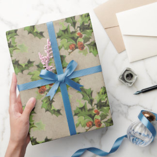 Papel De Regalo Hermoso patrón vintage Holly berry, Navidad