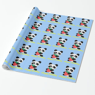 Papel De Regalo Hermoso regalo azul de panda y fresa