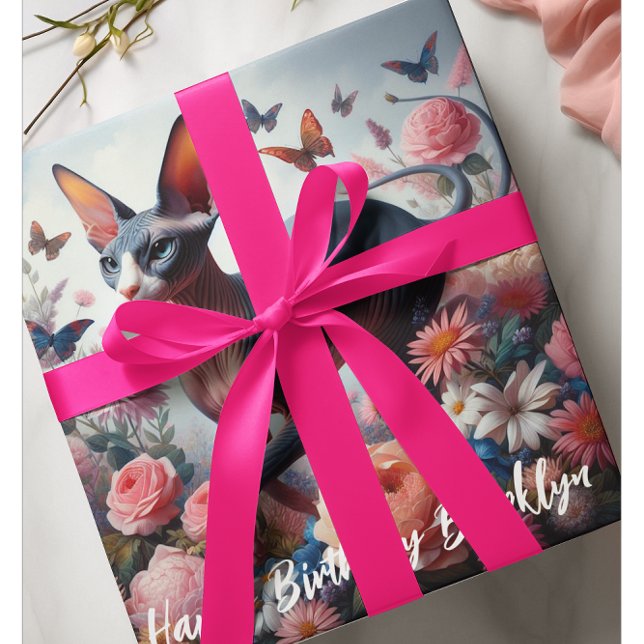 Papel De Regalo Hermoso Sfinx Cat & Flowday cumpleaños (Subido por el creador)