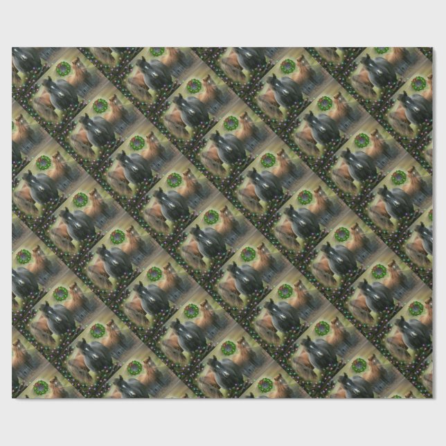 Papel De Regalo Hermosos caballos y Navidades rústicos de graneros (Superficie plana)