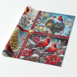 Papel de Regalo Hermosos Cardenales Rojos de Invie