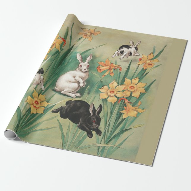 Papel De Regalo Hermosos conejitos con flores de Daffodil Semana S (Desenrollado)