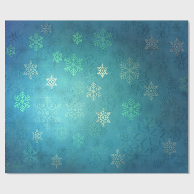 Papel De Regalo Hermosos copos de nieve en tonos azul-verde (Superficie plana)