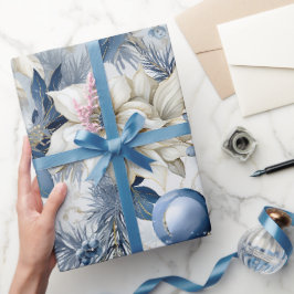 Papel De Regalo Hermosos Navidades azules baubles flores de Navida