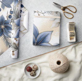 Papel De Regalo Hermosos Navidades azules, bayas, flores