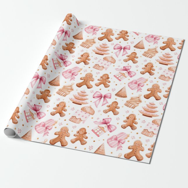 Papel De Regalo Hermosos Navidades de Fresa Gingerbread (Desenrollado)
