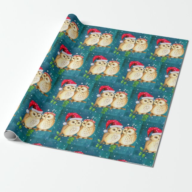 Papel De Regalo Hermosos Navidades de Santa Owls  (Desenrollado)