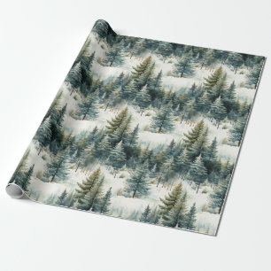 Papel De Regalo Hermosos Navidades del bosque de pinos de nieve