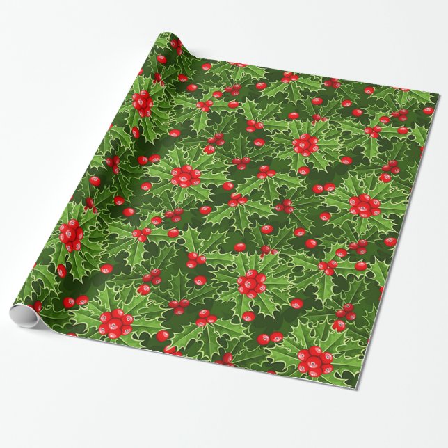 Papel De Regalo Hermosos Navidades Holly (Desenrollado)