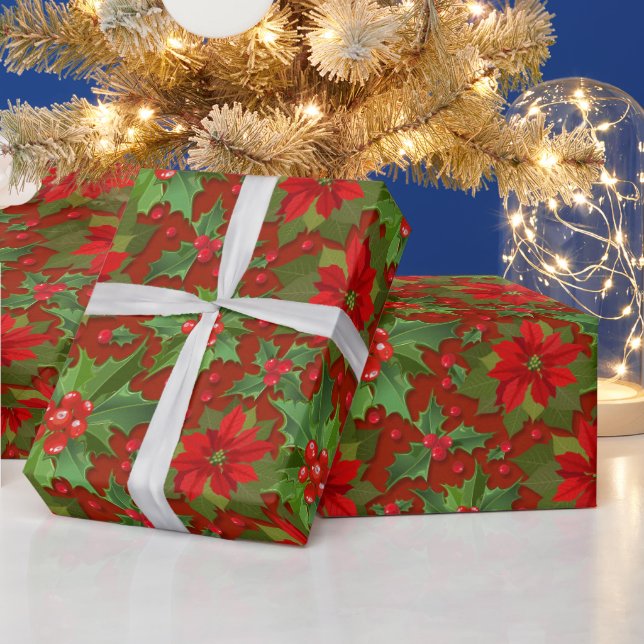Papel De Regalo Hermosos Navidades Holly Green Red WrapPaper (Vacaciones)