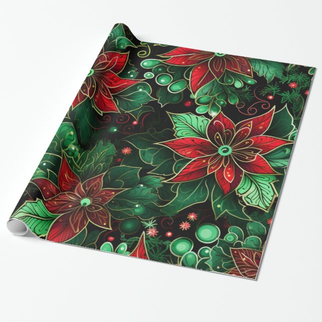 Papel De Regalo Hermosos Navidades Poinsettia (Desenrollado)